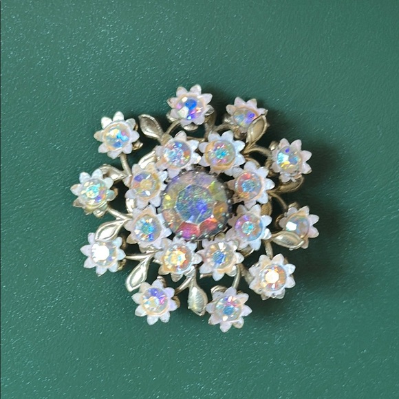 Floral Brooch with Iridescent Stones